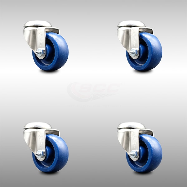 3 Inch 316SS Solid Polyurethane Wheel Swivel Bolt Hole Caster Set
